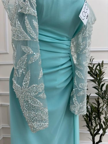 فستان تيفاني بأكمام مطرزة