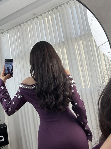 فستان موف بكرستال مثبت بخيوط