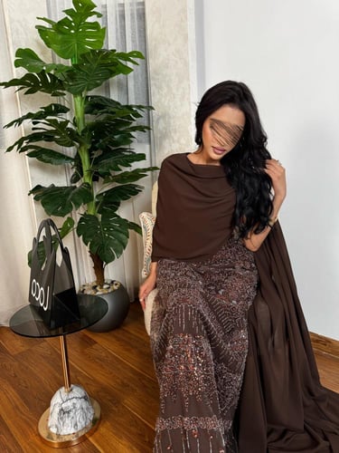 فستان سهره فخم مطرز باللون الموكا