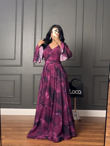 فستان ناعم طويل مشجر