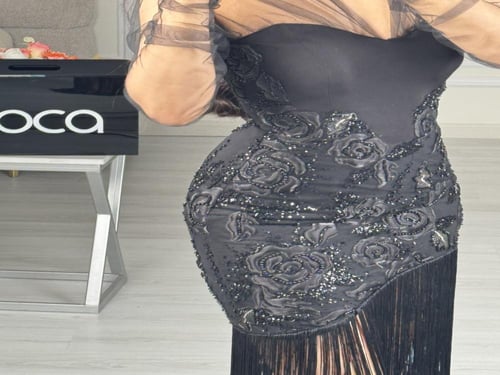 فستان سهره اسود بهدب