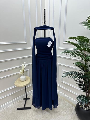 فستان ناعم كحلي مع شال