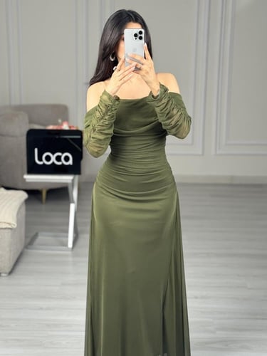 فستان سهره زيتي ناعم