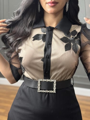 فستان مميز بلون مكس اسود وبيج من لوكا فاشن