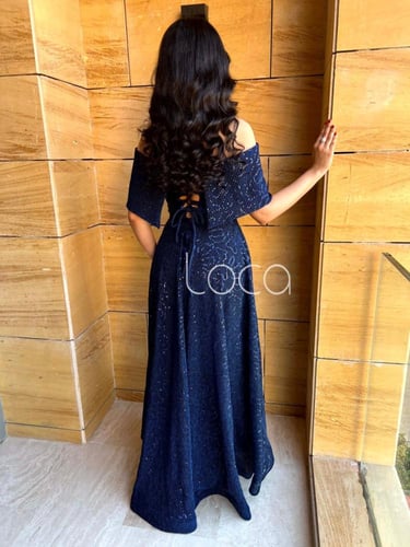 فستان سهره كحلي مميز بفصوص راقي