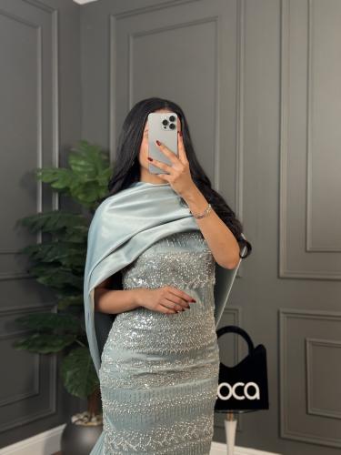 فستان سهره فخم بلون التيفاني من لوكا فاشن