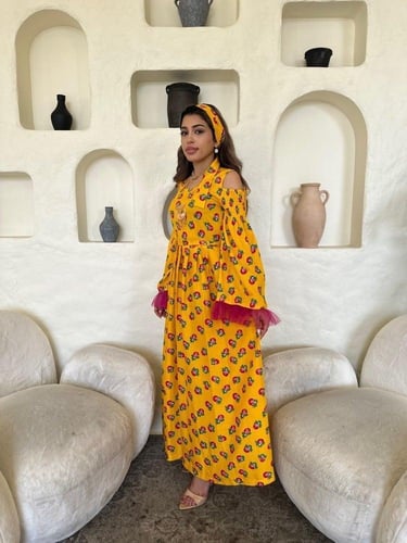 جلابية شالكي اصفر-ازرق