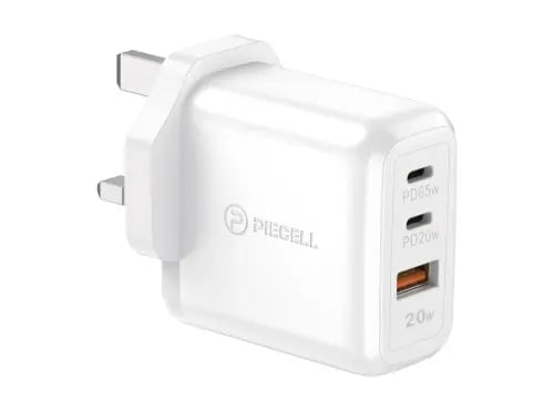 شاحن جداري 65 واط منفذ USB ومنفذين PD أبيض PIECELL...