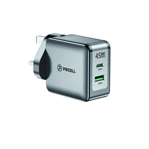 شاحن جداري 45 واط منفذ USB ومنفذ بي دي فضي PIECELL...