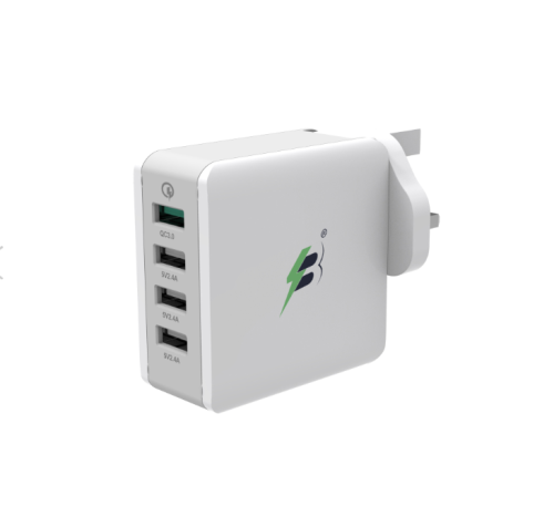 شاحن جداري 40 واط 4 منافذ USB أبيض - Spark Berry