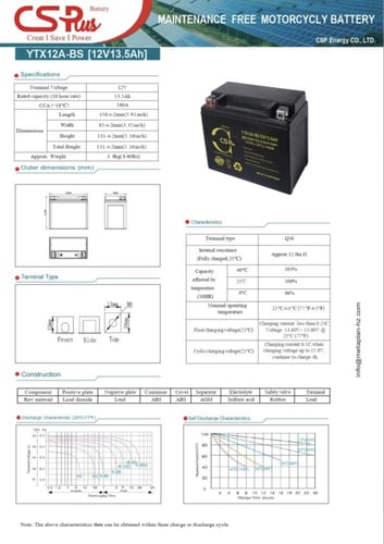 بطارية CSPUS YTX12A-BS