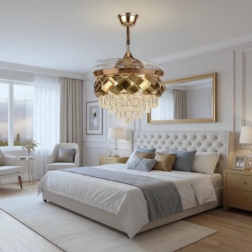 نجف مروحة ذهبي لون الانارة 3 اضاءات 75 واط مقاس 50...