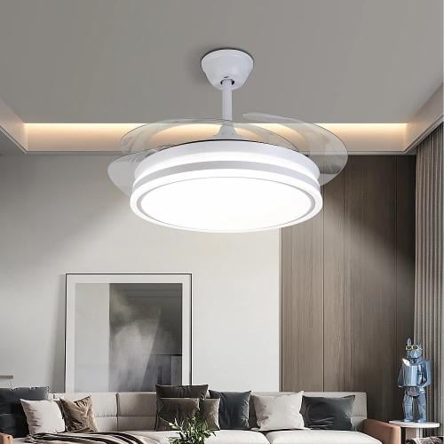 ثريا مروحه سقف لون ابيض بتصميم ديكور عصري متعددة ا...