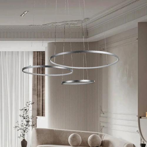 نجف مودرن 3 حلقات فضي لون الانارة اصفر 75 واط