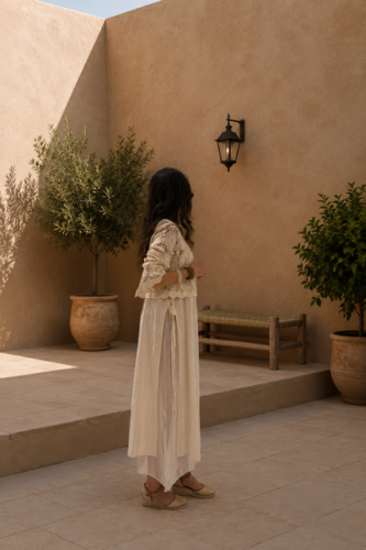 Ivory Embroidered Dress & Crochet Cardigan Set