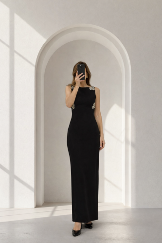 Black Crystal-Detail Maxi Dress