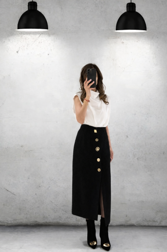 Sleeveless Top & Buttoned Midi Skirt Set