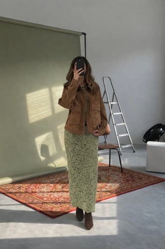 Suede Jacket & Lace Midi Dress Set
