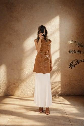 Leather Vest & Ivory Skirt Set