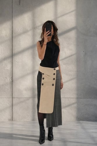 Sleeveless Top & Contrast Midi Skirt Set