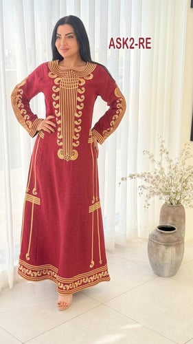 جلابيه عسيري كتان تطريز ذهبي