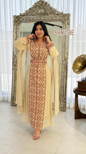 فستان شيفون ملكي تطريز كامل