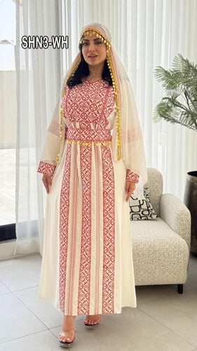 طقم حنه ملكي كريب مع شيفون تطريز فلسطيني