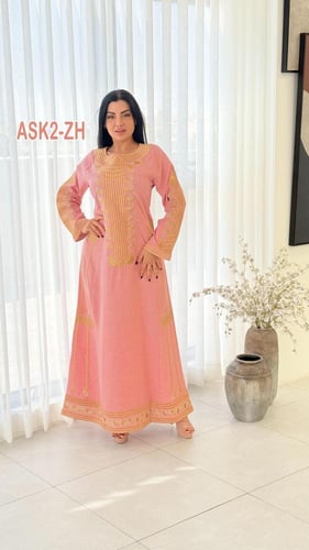 جلابيه عسيري كتان تطريز ذهبي