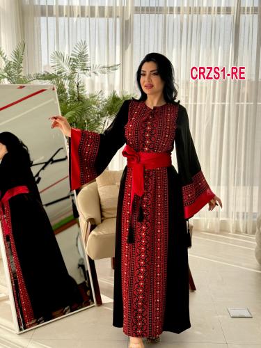 فستان كريب ذنار ساعتان تطريز فلسطيني