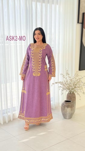 جلابيه عسيري كتان تطريز ذهبي