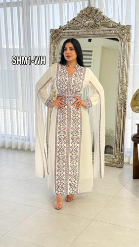 فستان شيفون ملكي تطريز كامل