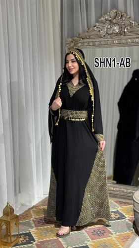 طقم حنه ملكي كريب مع شيفون تطريز فلسطيني