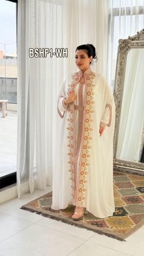 بشت ملكي شيفون ٣ قطع تطريز ملون الماس