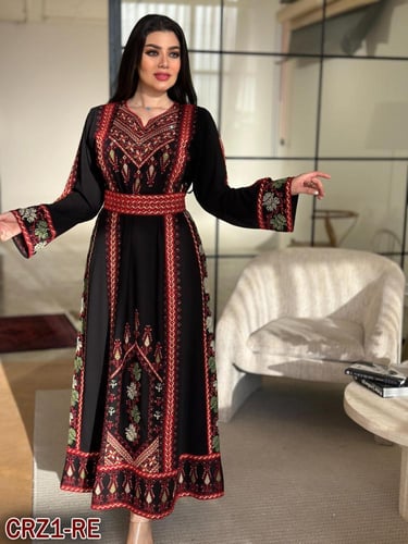 فستان كريب بيكاسو ملكي تطريز فلسطيني