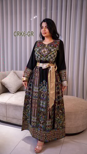 فستان كريب مزيج من الثقافه الفلسطينيه والدمشقيه تط...