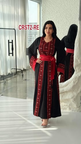 فستان كريب كل ساتان تطريز فلسطيني الماس