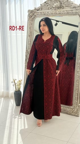 فستان ملكي كريب فلاحي تطريز فلسطيني