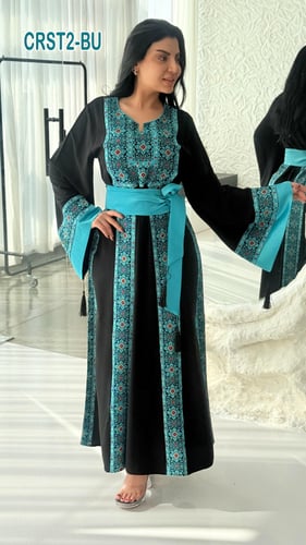 فستان كريب كل ساتان تطريز فلسطيني الماس