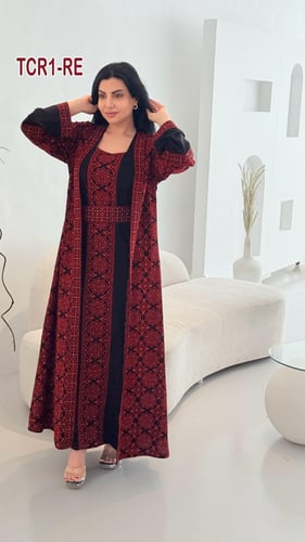 طقم كريب وردات تطريز فلسطيني مرصع الماس