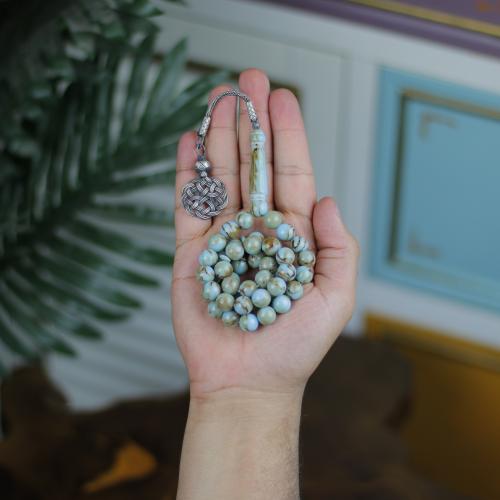 سبحة أمبرلايت ترك ممزوجة بأخضر وسماوي مطعمة بتموج...