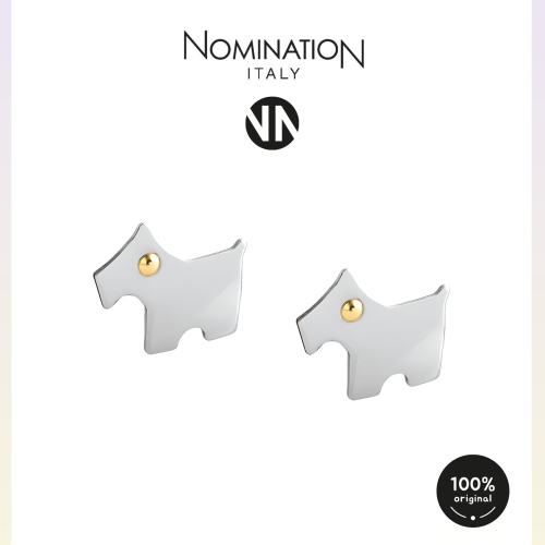 حلق نومينيشن حجر شكل كلب لون فضي