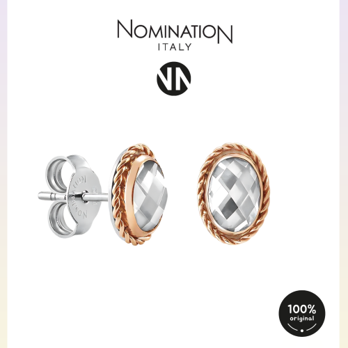 حلق نومينيشن حجر لون ابيض اطار روز قولد