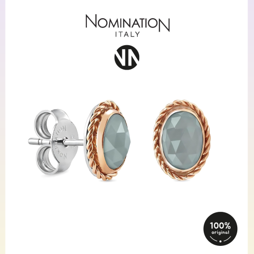 حلق نومينيشن حجر لون ACQUAMARINE اطار ذهبي