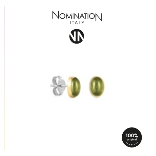 حلق نومينيشن حجر زيركون لون اخضر اطار ذهبي