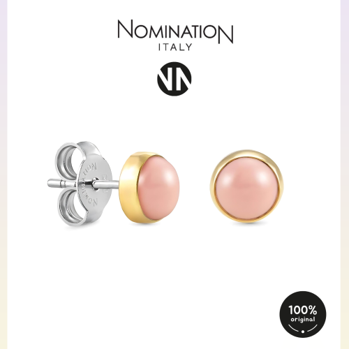 حلق نومينيشن حجر لون وردي اطار ذهبي