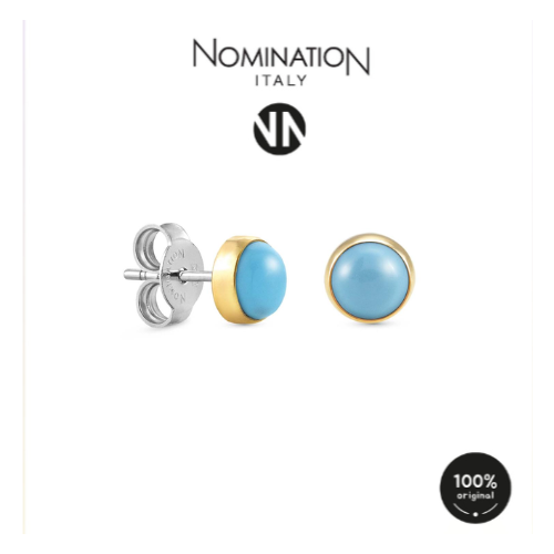 حلق نومينيشن حجر لون فيروزي اطار ذهبي