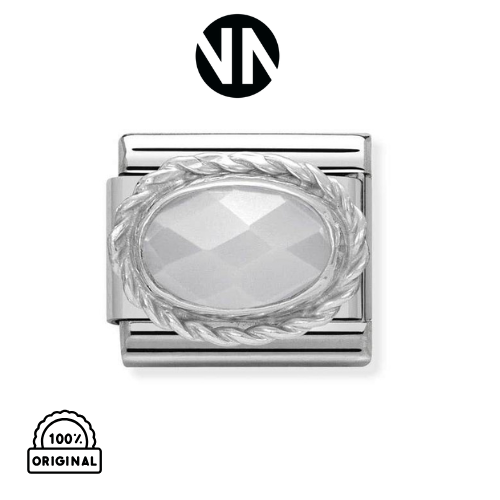 شكل تركيب كلاسيك حجر زيركون بيضاوي ابيض مع فريم فض...