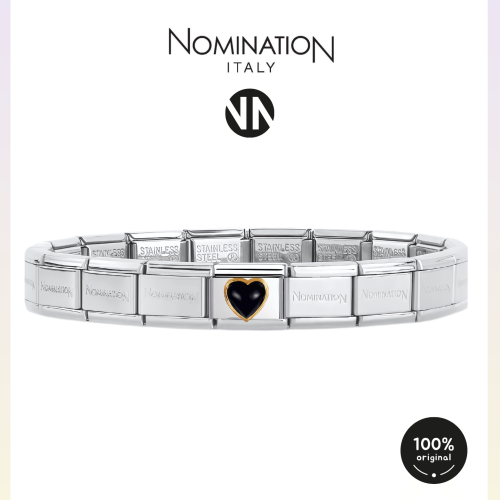 اسوارة نومينيشن مقاس 17 حجر اسود شكل قلب