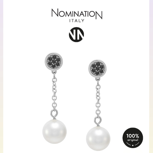 حلق لوتس فضي طويل مع زيركون اسود