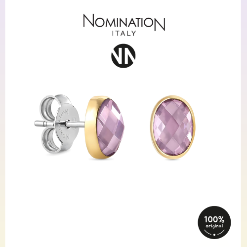 حلق نومينيشن حجر زيركون لون بنفسجي اطار ذهبي